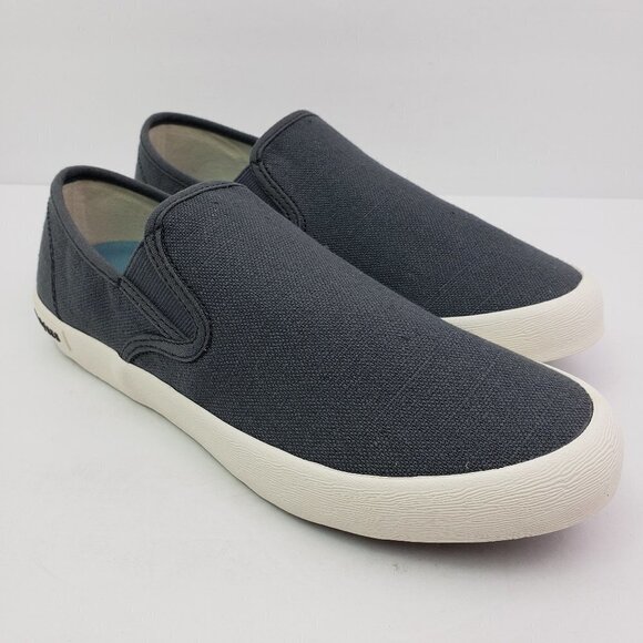 SeaVees Baja Classic Mens Size 7 Slate Navy Linen Canvas Slip On Sneaker Shoes - Picture 1 of 13